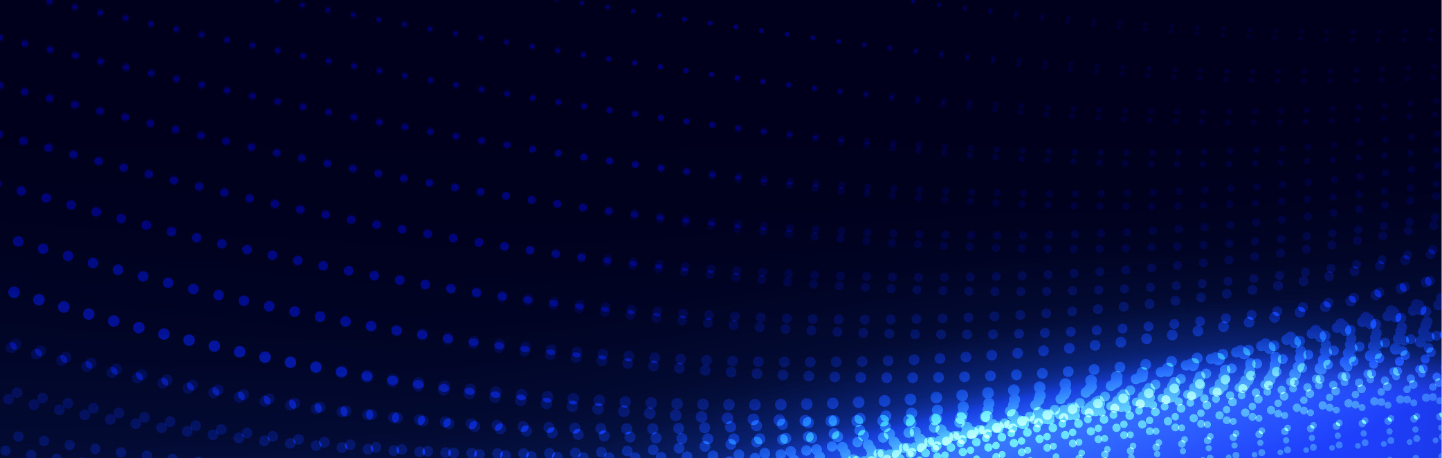 Abstrakt digital blå bølge med lysende punkter på mørk bakgrunn.