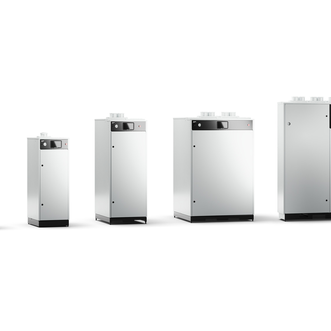 Série de chaudières électriques de Värmebaronen de différentes tailles, conçues pour des solutions de chauffage efficaces et durables dans diverses applications